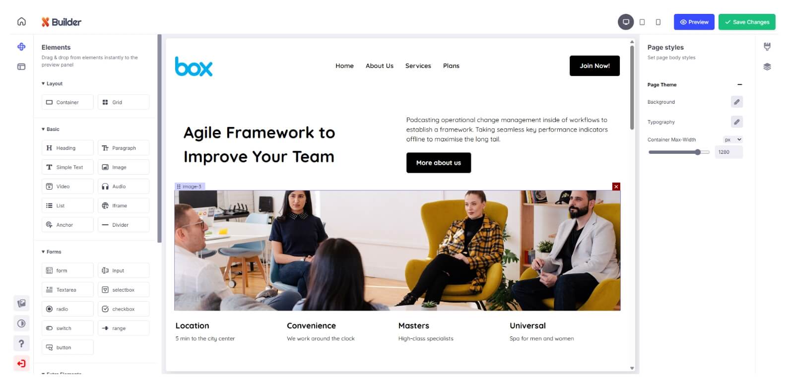 A website generated and edited inside the PageX AI builder